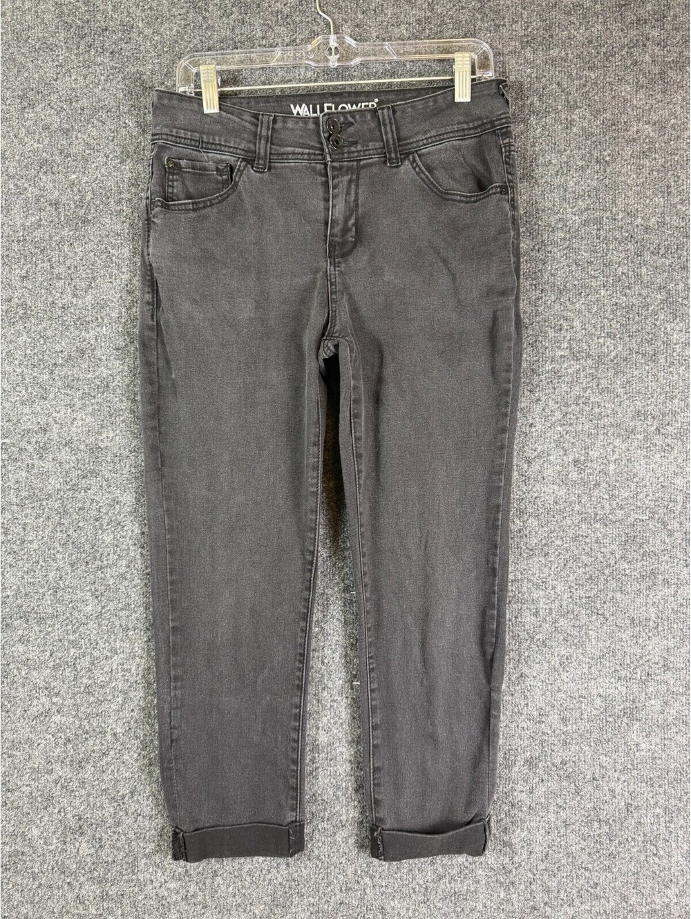 Wallflower Womens Jeans Size 11 Black Ultra Fit Cropped Cuffed Stretch Denim